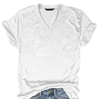 Ladies Fashion Casual Solid Color V-neck Short Sleeve T-shirt Various Patterns Available Loose Fit Street Style Polyester Fabric main image 1
