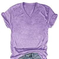 Ladies Fashion Casual Solid Color V-neck Short Sleeve T-shirt Various Patterns Available Loose Fit Street Style Polyester Fabric main image 3