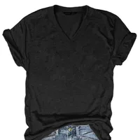 Ladies Fashion Casual Solid Color V-neck Short Sleeve T-shirt Various Patterns Available Loose Fit Street Style Polyester Fabric main image 5