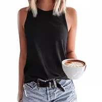 Solid Color Sleeveless Vest T-shirt Any Pattern Available Single Piece Order Round Neck Street Style Women's T-shirt main image 1