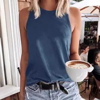 Solid Color Sleeveless Vest T-shirt Any Pattern Available Single Piece Order Round Neck Street Style Women's T-shirt main image 4