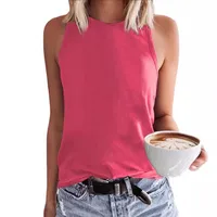 Solid Color Sleeveless Vest T-shirt Any Pattern Available Single Piece Order Round Neck Street Style Women's T-shirt main image 5
