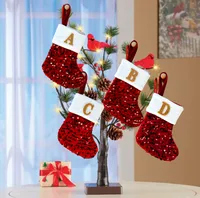 Christmas Decorative Knitted Socks With Shiny Silver Sequins And Red Letters American Style Holiday Small Ornament main image 2