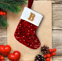 Christmas Decorative Knitted Socks With Shiny Silver Sequins And Red Letters American Style Holiday Small Ornament main image 3