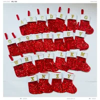 Christmas Decorative Knitted Socks With Shiny Silver Sequins And Red Letters American Style Holiday Small Ornament main image 4