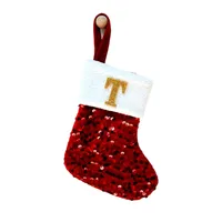 Christmas Decorative Knitted Socks With Shiny Silver Sequins And Red Letters American Style Holiday Small Ornament main image 5
