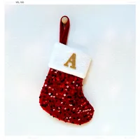 Christmas Decorative Knitted Socks With Shiny Silver Sequins And Red Letters American Style Holiday Small Ornament sku image 1