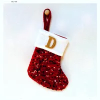 Christmas Decorative Knitted Socks With Shiny Silver Sequins And Red Letters American Style Holiday Small Ornament sku image 4