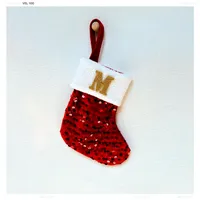 Christmas Decorative Knitted Socks With Shiny Silver Sequins And Red Letters American Style Holiday Small Ornament sku image 13