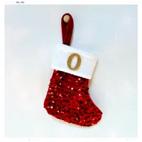 Christmas Decorative Knitted Socks With Shiny Silver Sequins And Red Letters American Style Holiday Small Ornament sku image 15