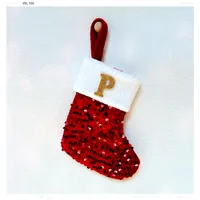 Christmas Decorative Knitted Socks With Shiny Silver Sequins And Red Letters American Style Holiday Small Ornament sku image 16