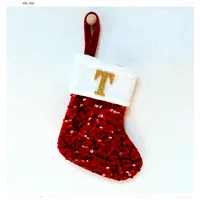 Christmas Decorative Knitted Socks With Shiny Silver Sequins And Red Letters American Style Holiday Small Ornament sku image 20