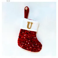 Christmas Decorative Knitted Socks With Shiny Silver Sequins And Red Letters American Style Holiday Small Ornament sku image 21