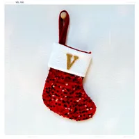 Christmas Decorative Knitted Socks With Shiny Silver Sequins And Red Letters American Style Holiday Small Ornament sku image 22