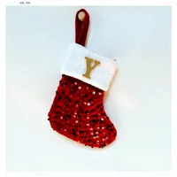 Christmas Decorative Knitted Socks With Shiny Silver Sequins And Red Letters American Style Holiday Small Ornament sku image 25