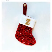 Christmas Decorative Knitted Socks With Shiny Silver Sequins And Red Letters American Style Holiday Small Ornament sku image 26