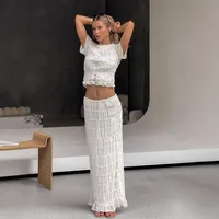 Sexy European Women's Fashion Set With Lace Trim Long Skirt Transparent Shiny Polyester Three-quarter Sleeve Casual Style main image 1