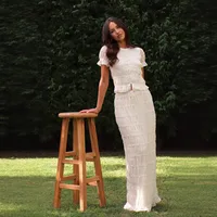 Sexy European Women's Fashion Set With Lace Trim Long Skirt Transparent Shiny Polyester Three-quarter Sleeve Casual Style main image 2