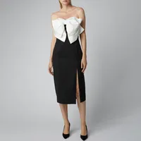 Sexy French Style Commute Long Dress High Slit Butterfly Knot Dress  Style Midi Dress Pure Color Gown main image 3