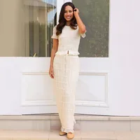 Sexy European Women's Fashion Set With Lace Trim Long Skirt Transparent Shiny Polyester Three-quarter Sleeve Casual Style main image 3