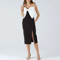 Sexy French Style Commute Long Dress High Slit Butterfly Knot Dress  Style Midi Dress Pure Color Gown main image 4