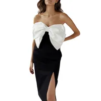 Sexy French Style Commute Long Dress High Slit Butterfly Knot Dress  Style Midi Dress Pure Color Gown main image 5