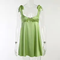 French Style Satin Strapless Hollow Out Summer Dress  Belted Wraparound High Waist A-Line Knee-Length Dress main image 4