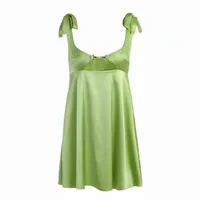 French Style Satin Strapless Hollow Out Summer Dress  Belted Wraparound High Waist A-Line Knee-Length Dress sku image 8