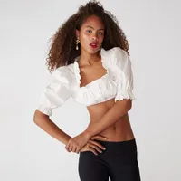 Casual Sexy Crop Top Women's Shirt European Style Decorative Button Wooden Edge Ultra Short Length Bubbles Sleeve Square Collar sku image 1