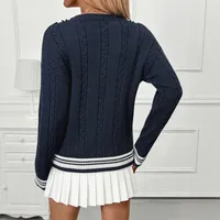 Autumn Winter V-Neck Twist Knit Sweater Color Block Hoodie European Style Fresh Sweet College Wind Women's Long Sleeve Sweater main image 2