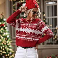 Christmas Theme Round Neck Pullover Knitted Sweater Red Color  Style Women's Fashion New Arrival For Autumn Winter main image 1