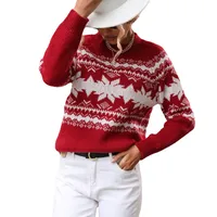 Christmas Theme Round Neck Pullover Knitted Sweater Red Color  Style Women's Fashion New Arrival For Autumn Winter main image 5