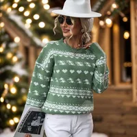 Christmas Theme Round Neck Pullover Knitted Sweater Red Color  Style Women's Fashion New Arrival For Autumn Winter sku image 5