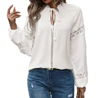 Elegant Embroidered Lace Hollow Out White Shirt For Women Fashionable Commute Style Long Sleeve Pure Color O-Neck Blouse main image 5