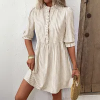 Women's Wood Grain Edge Short Skirt Summer New European Style Sleeveless Vertical Striped Shirt Dress Elegant Commute Style Loose Waist main image 1