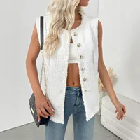 Elegant Sleeveless Small Fragrance Style Jacket High Quality Women's Classy Cardigan Vest Autumn New Arrival Pure Color Round Neck main image 1