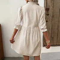Women's Wood Grain Edge Short Skirt Summer New European Style Sleeveless Vertical Striped Shirt Dress Elegant Commute Style Loose Waist main image 2