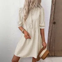 Women's Wood Grain Edge Short Skirt Summer New European Style Sleeveless Vertical Striped Shirt Dress Elegant Commute Style Loose Waist main image 3
