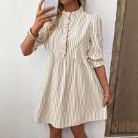 Women's Wood Grain Edge Short Skirt Summer New European Style Sleeveless Vertical Striped Shirt Dress Elegant Commute Style Loose Waist main image 4