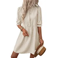 Women's Wood Grain Edge Short Skirt Summer New European Style Sleeveless Vertical Striped Shirt Dress Elegant Commute Style Loose Waist main image 5
