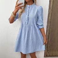 Women's Wood Grain Edge Short Skirt Summer New European Style Sleeveless Vertical Striped Shirt Dress Elegant Commute Style Loose Waist sku image 8