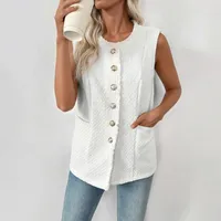 Elegant Sleeveless Small Fragrance Style Jacket High Quality Women's Classy Cardigan Vest Autumn New Arrival Pure Color Round Neck sku image 2