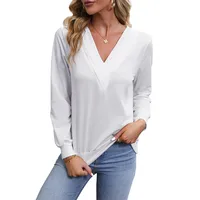 Casual V-Neck Sweater European Style Women's Fashion Autumn Pleated Hoodie Loose Fit Long Sleeve Comfortable Polyester Sweatshirt main image 5