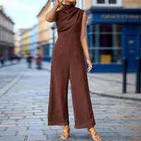 Summer New Women's One-Piece Pants  Style Sleeveless Swing Collar Long Pants Commute Style Straight Leg main image 1