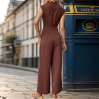 Summer New Women's One-Piece Pants  Style Sleeveless Swing Collar Long Pants Commute Style Straight Leg main image 2