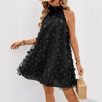 Summer New Loose Doll Dress Otago Lace Sleeveless Floral Decoration Vintage Style Above Knee Length A-Line Skirt Dress main image 2