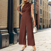 Summer New Women's One-Piece Pants  Style Sleeveless Swing Collar Long Pants Commute Style Straight Leg main image 3