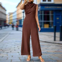 Summer New Women's One-Piece Pants  Style Sleeveless Swing Collar Long Pants Commute Style Straight Leg sku image 1