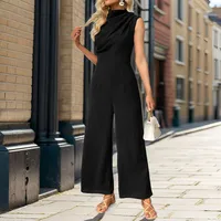 Summer New Women's One-Piece Pants  Style Sleeveless Swing Collar Long Pants Commute Style Straight Leg sku image 5