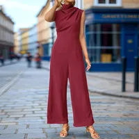 Summer New Women's One-Piece Pants  Style Sleeveless Swing Collar Long Pants Commute Style Straight Leg sku image 14